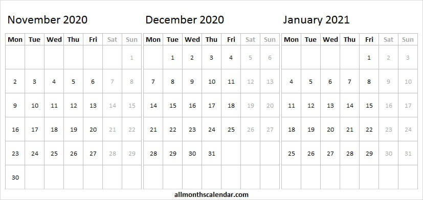 November 2020 To January 2021 Calendar Pdf - Editable Calendar November 2020 To January 2021