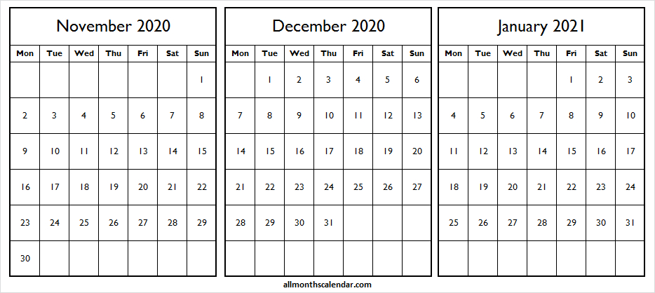 November 2020 To January 2021 Calendar Pdf - Editable November 2020 To December 2021 Calendar