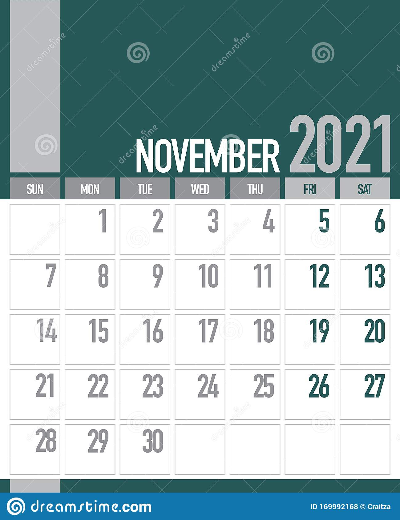 November 2021 Business Planner Calendar Stock Illustration November 2021 Calendar Xl