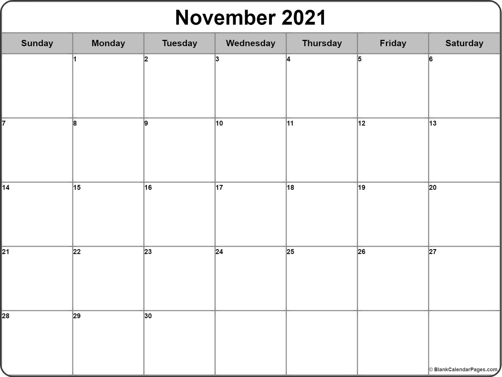 November 2021 Calendar | 56+ Templates Of 2021 Printable November 2021 Calendar Page