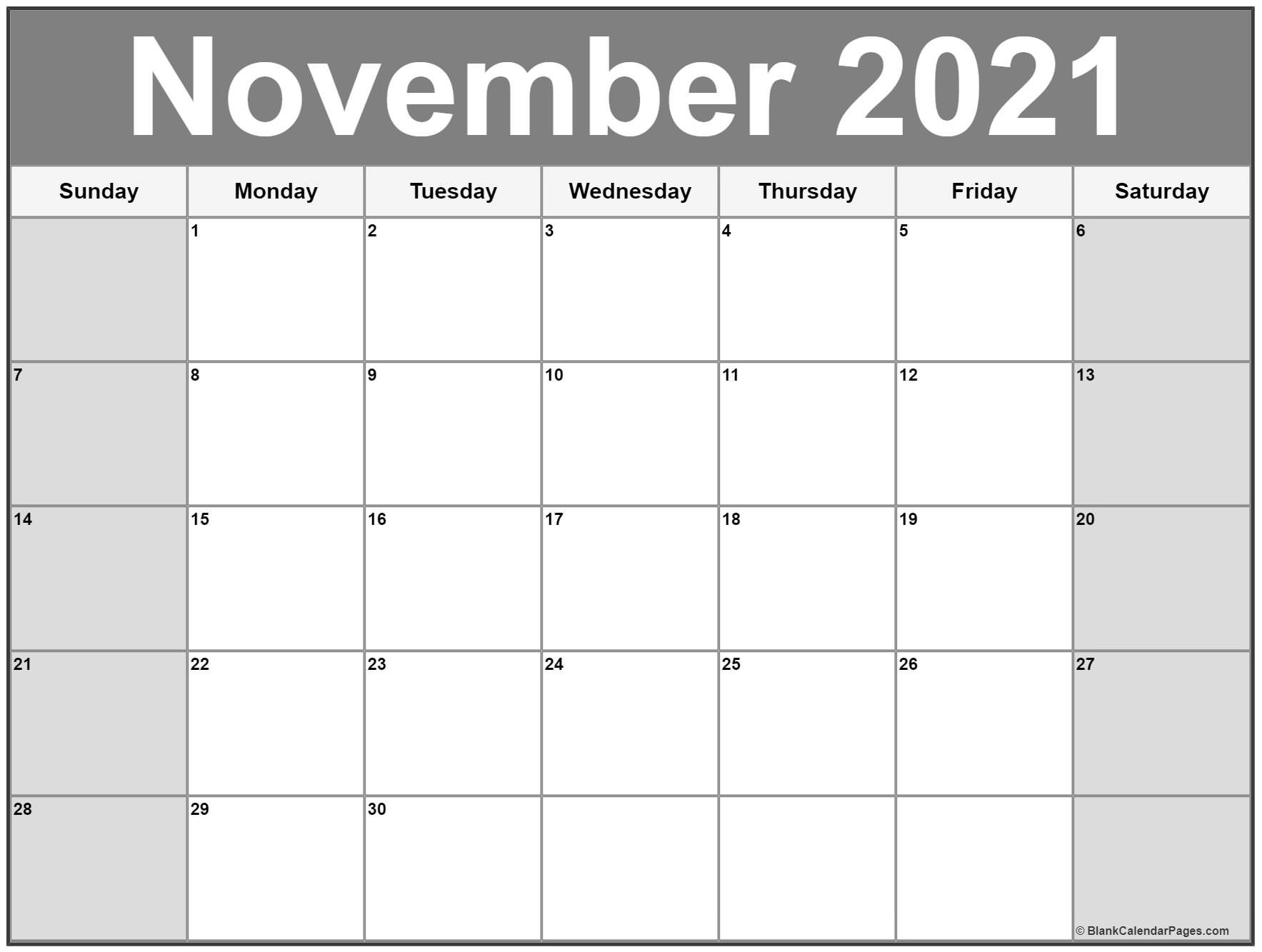 November 2021 Calendar | 56+ Templates Of 2021 Printable Printable Calendar November 2020 To January 2021