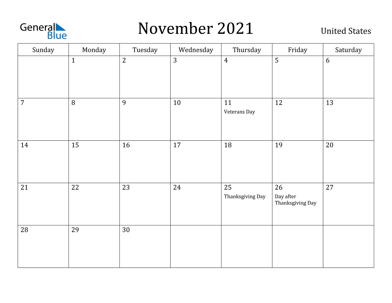 November 2021 Calendar | Best Calendar Example Free Printable November 2021 Calendar