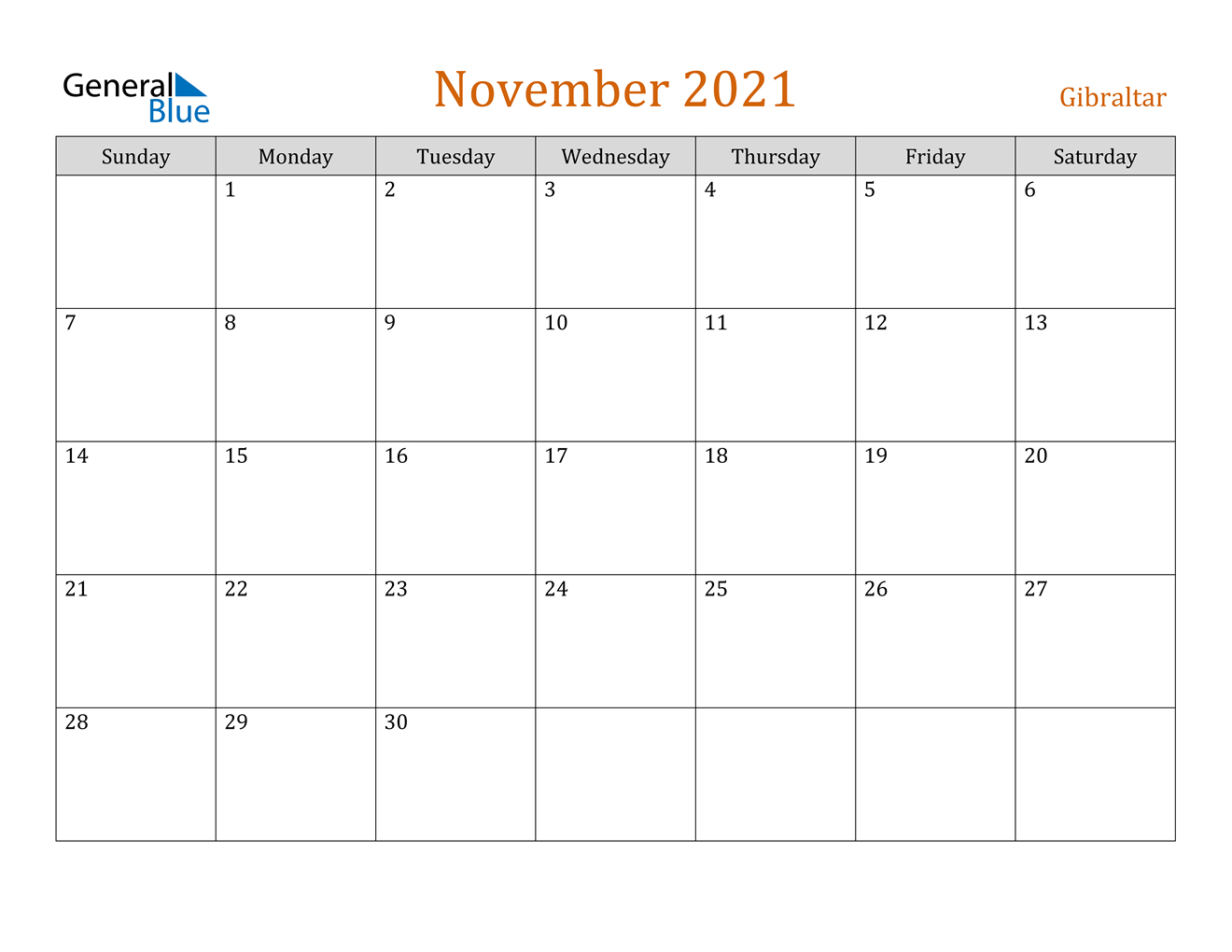 November 2021 Calendar - Gibraltar November 2020 - January 2021 Calendar