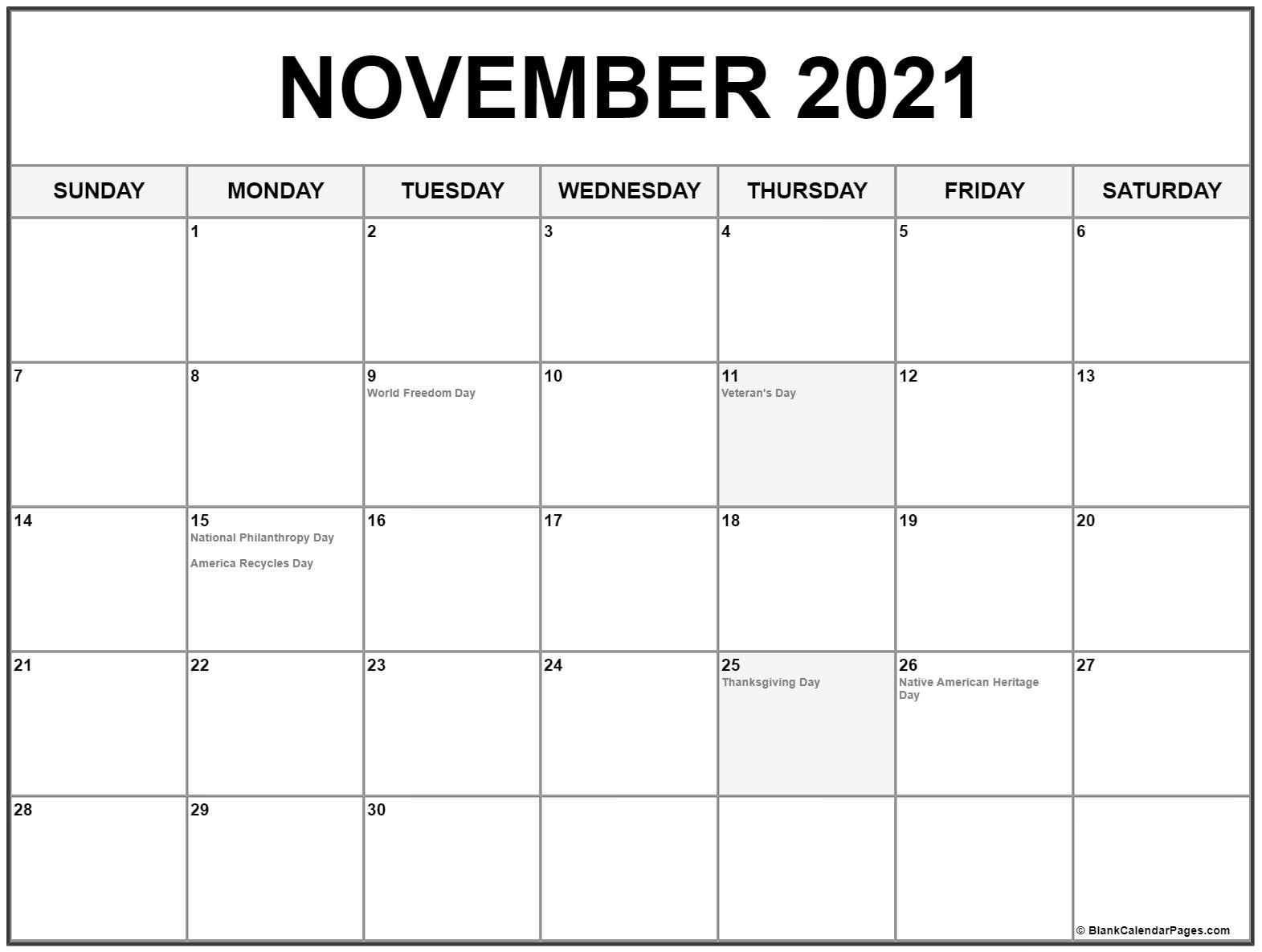 November 2021 Calendar Holidays Printable | Avnitasoni Cute November 2021 Calendar