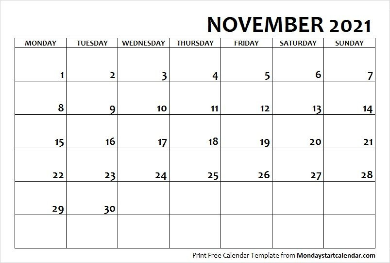 November 2021 Calendar Monday Start | November Month December 2020-February 2021 Calendar