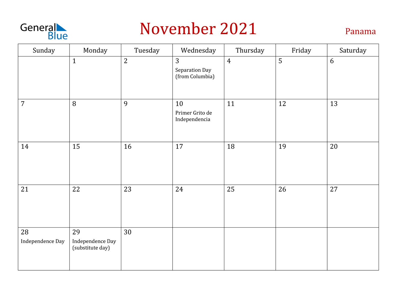 November 2021 Calendar - Panama Wiki Calendar November 2021