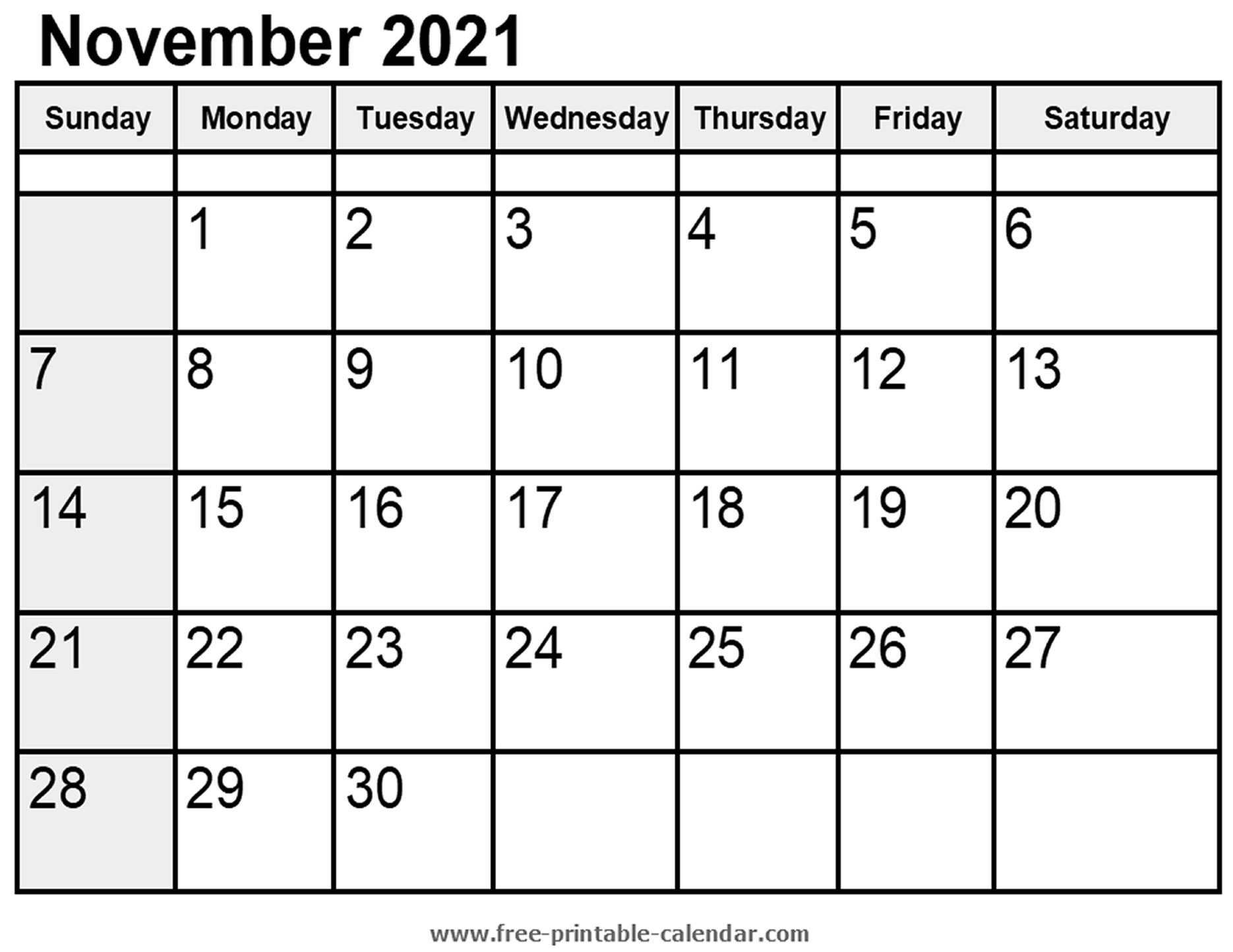 November 2021 Calendar Printable | Free Letter Templates Free Printable November 2021 Calendar
