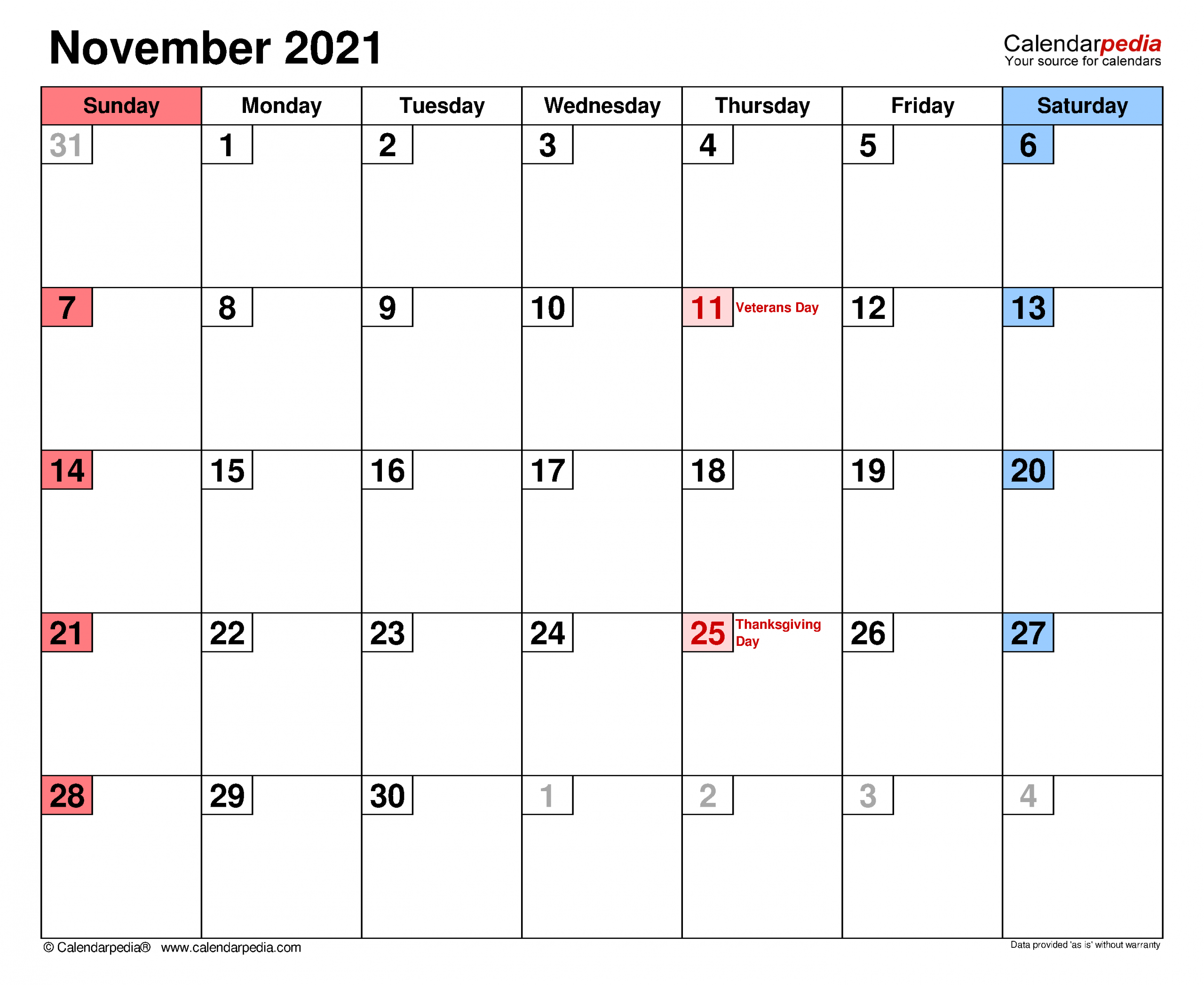 November 2021 Calendar | Templates For Word, Excel And Pdf Free Printable November 2021 Calendar