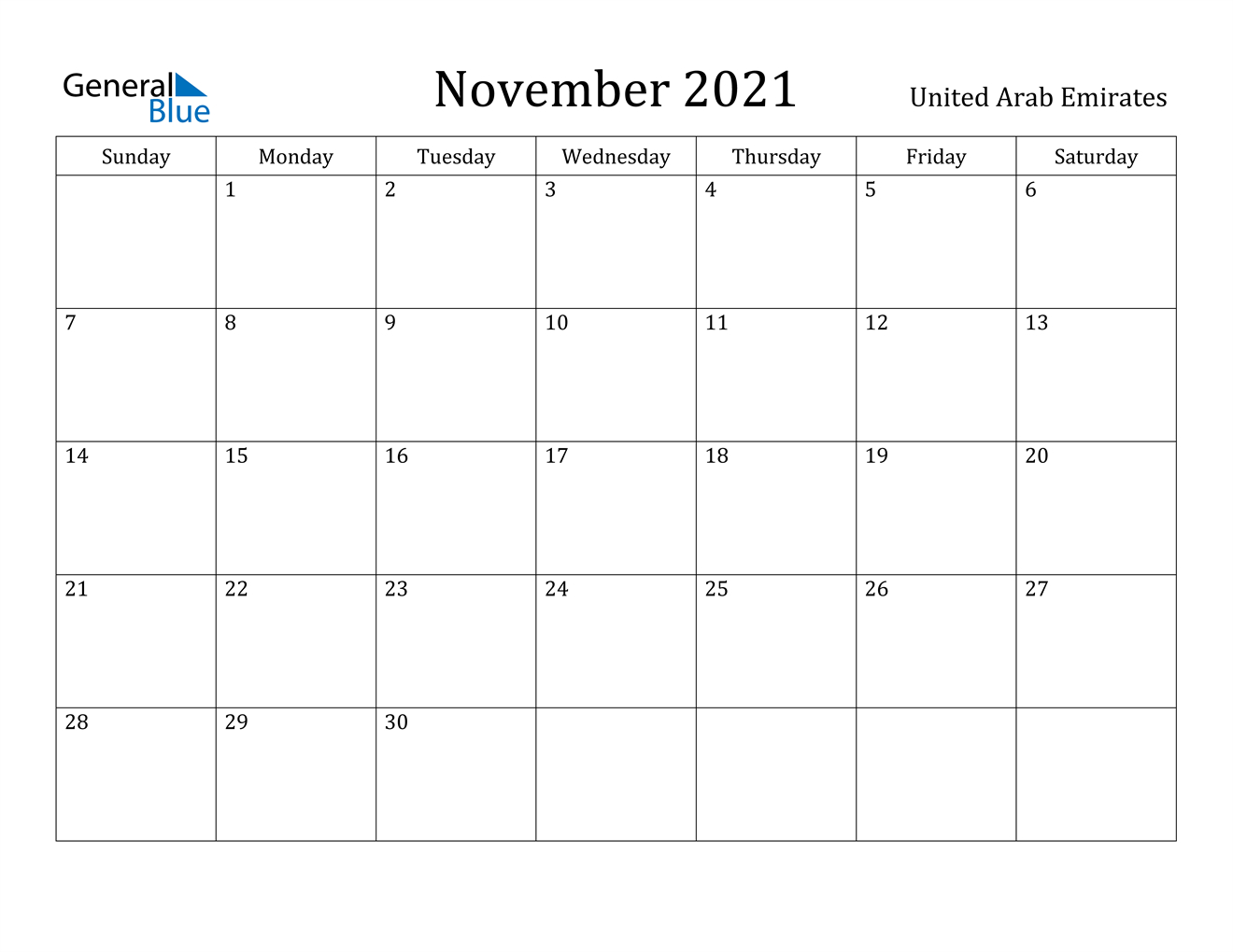 November 2021 Calendar - United Arab Emirates November 2021 Urdu Calendar