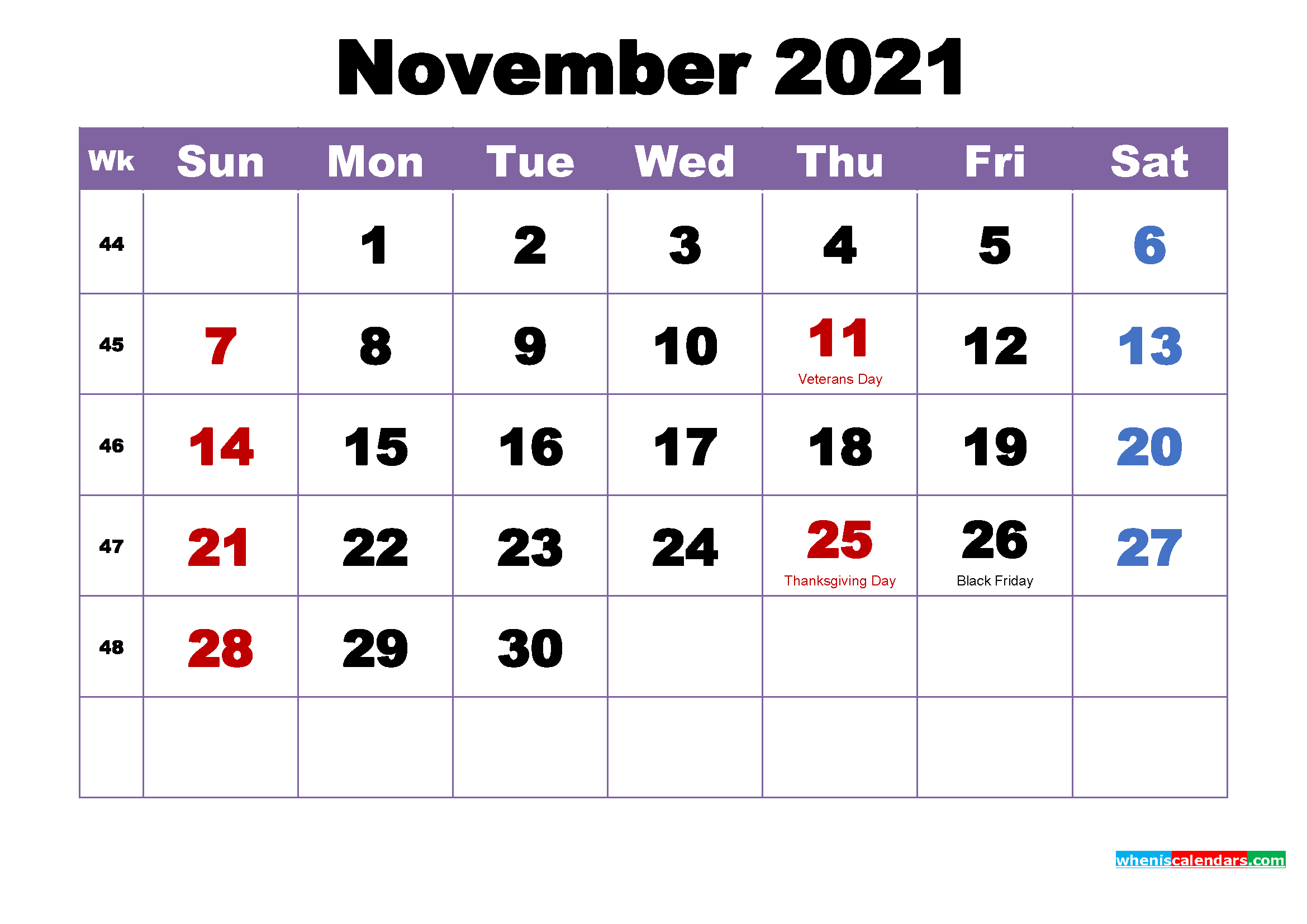 November 2021 Calendar With Holidays Printable | 2022 Calendar November 2021 Urdu Calendar