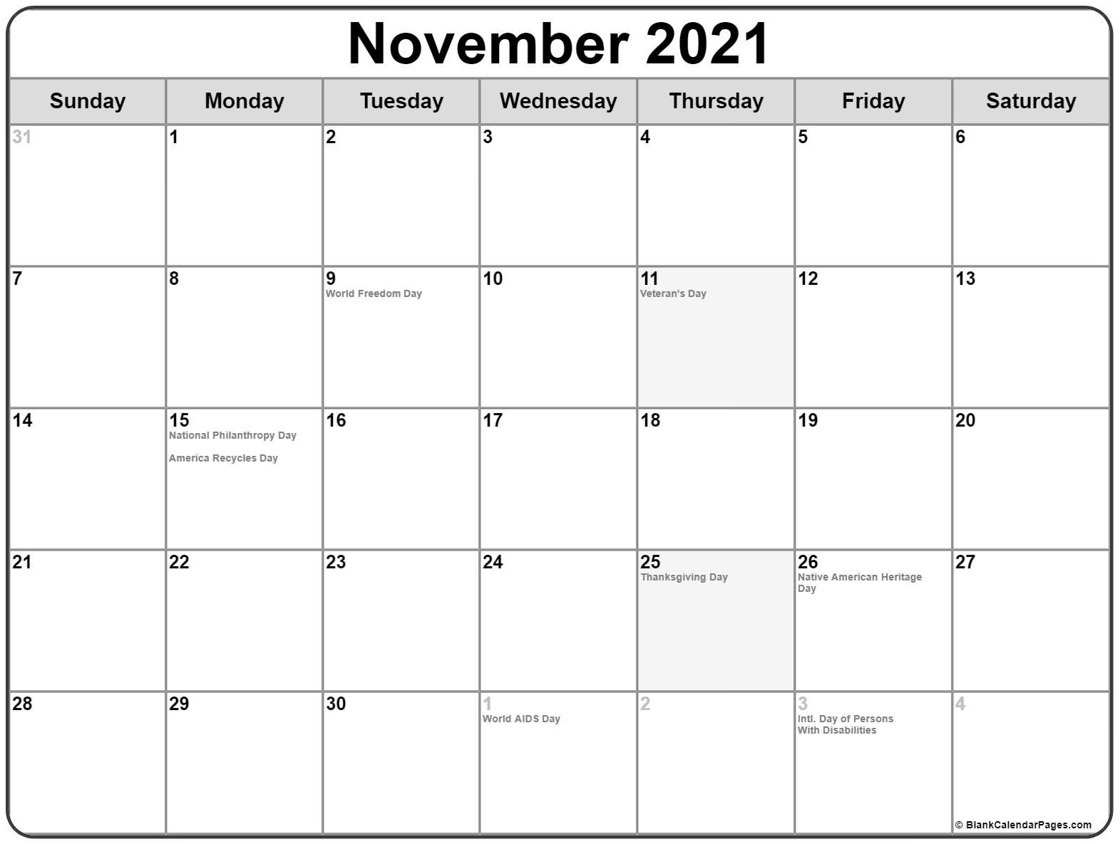 November 2021 Fill In Calendar | Calendar Template Printable November 2021 Calendar With Festivals