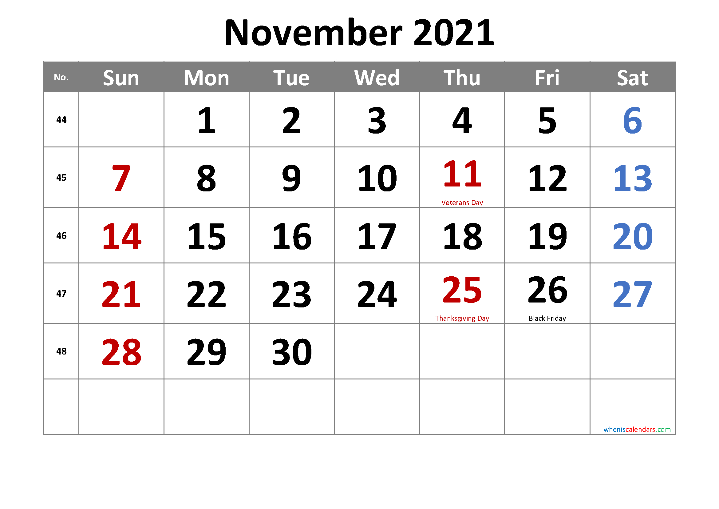 November 2021 Free Printable Calendar-Template No.cr21M11 November 2021 Calendar Printable Free