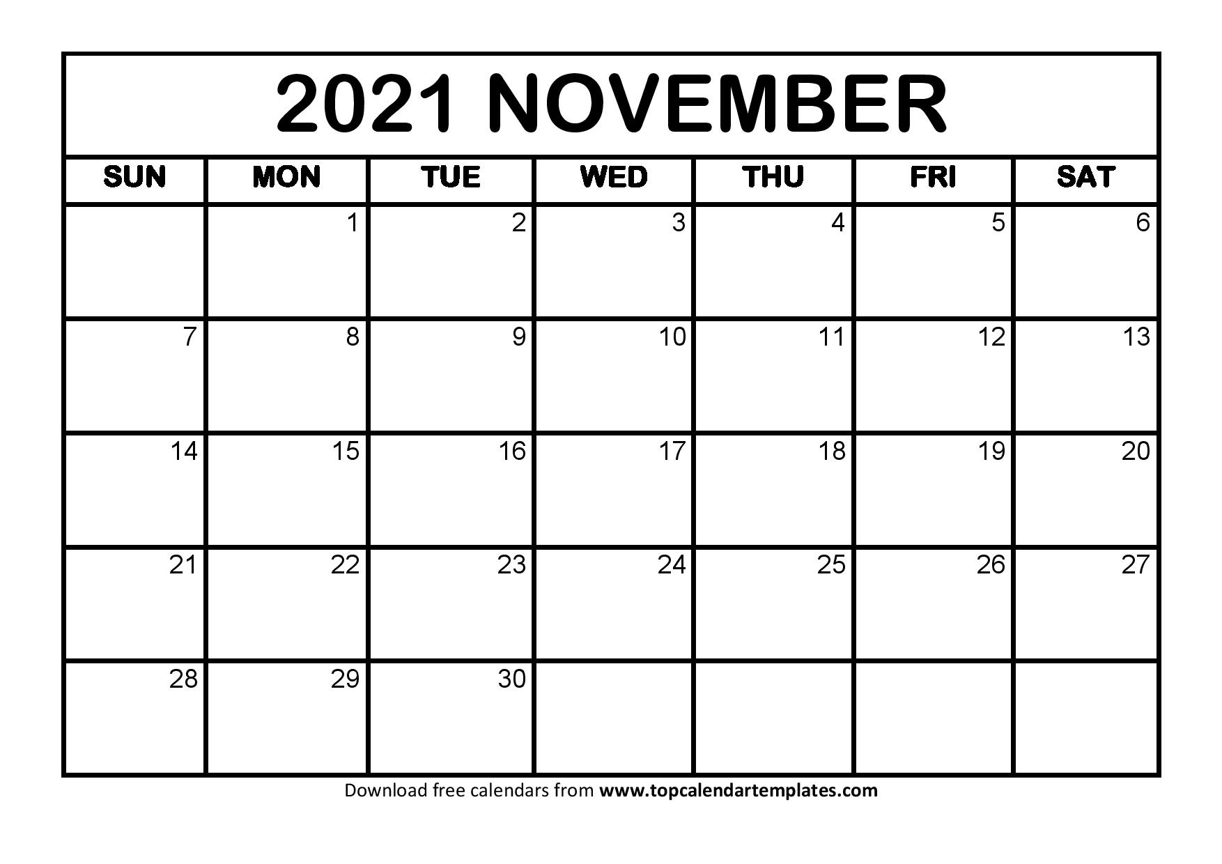 November 2021 Printable Calendar In Pdf Format November 2021 Calendar Thanksgiving