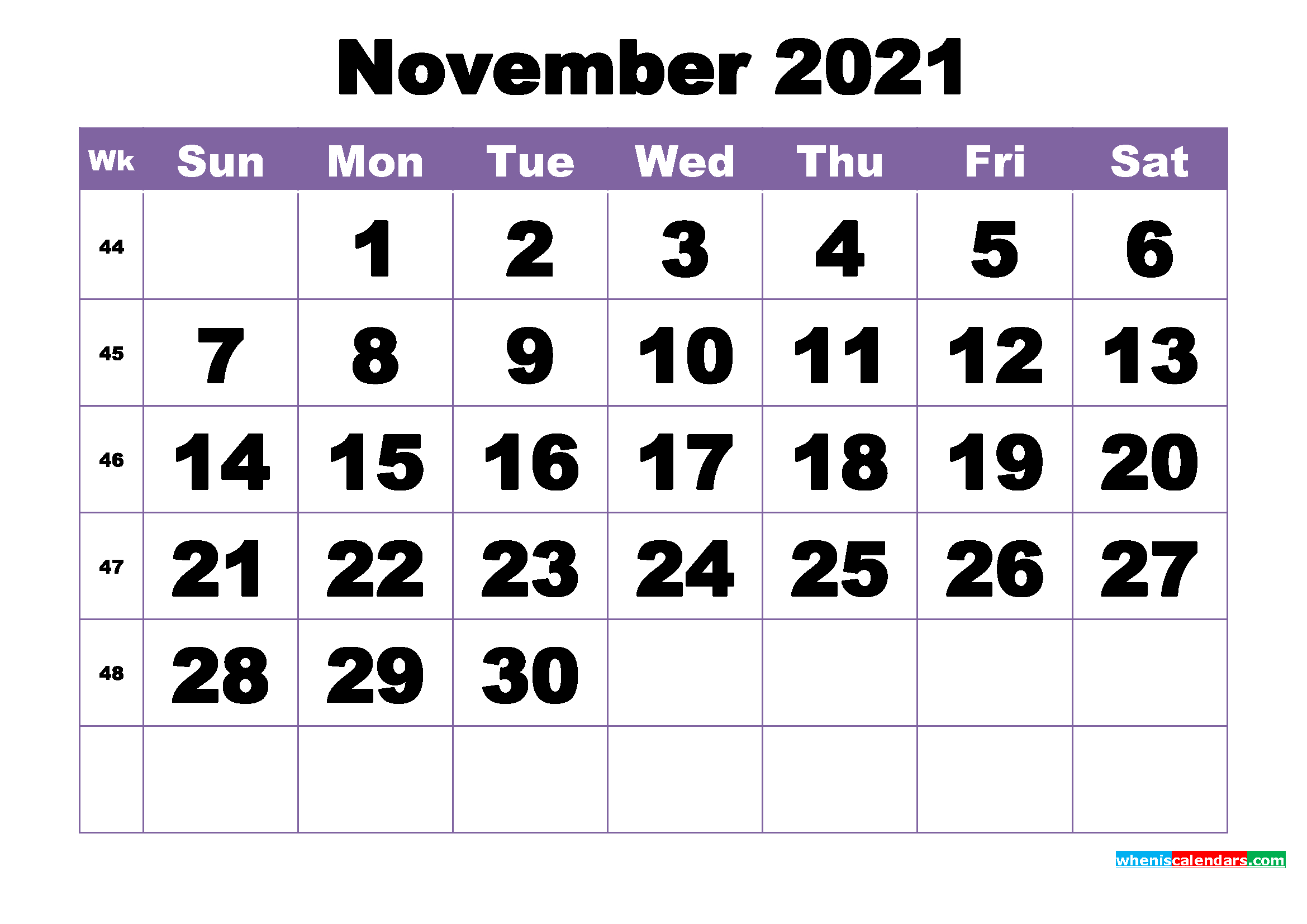 November 2021 Printable Calendar Template Calendar Of November 2021