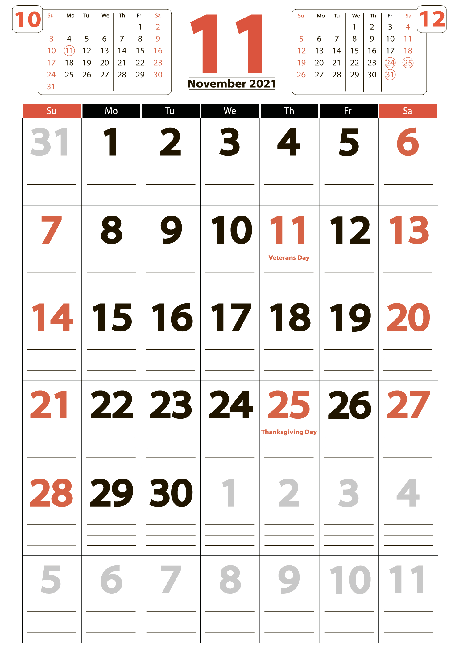 November 2021 Printable Calendar The Us — Easy Free Print November 2021 Calendar Xl