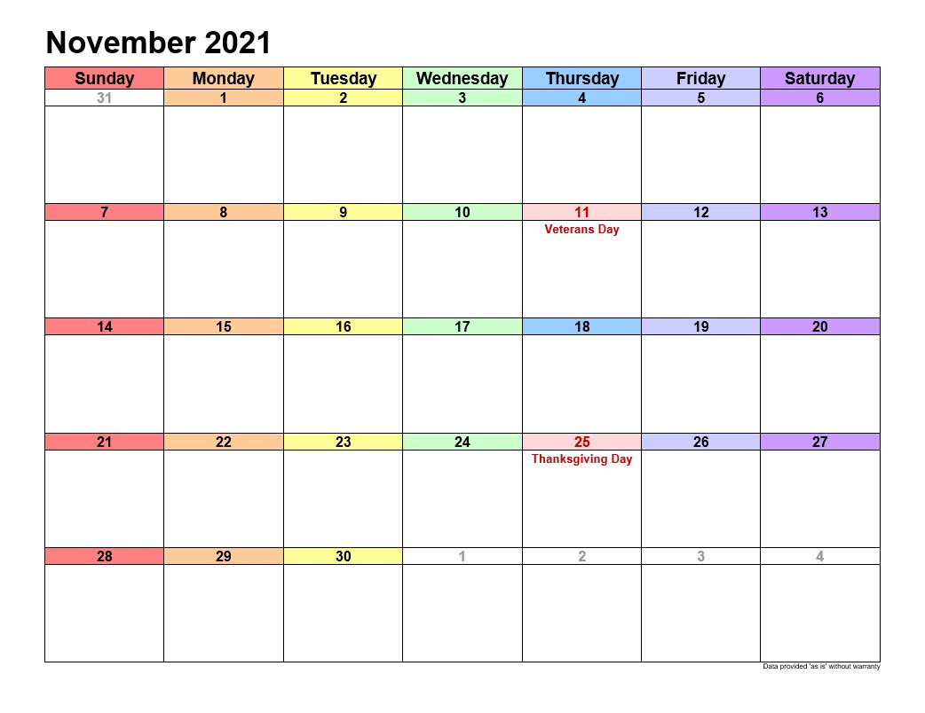 November 2021 Printable Calendars Template 1 Www.a-Printable-Calendar.com November 2021