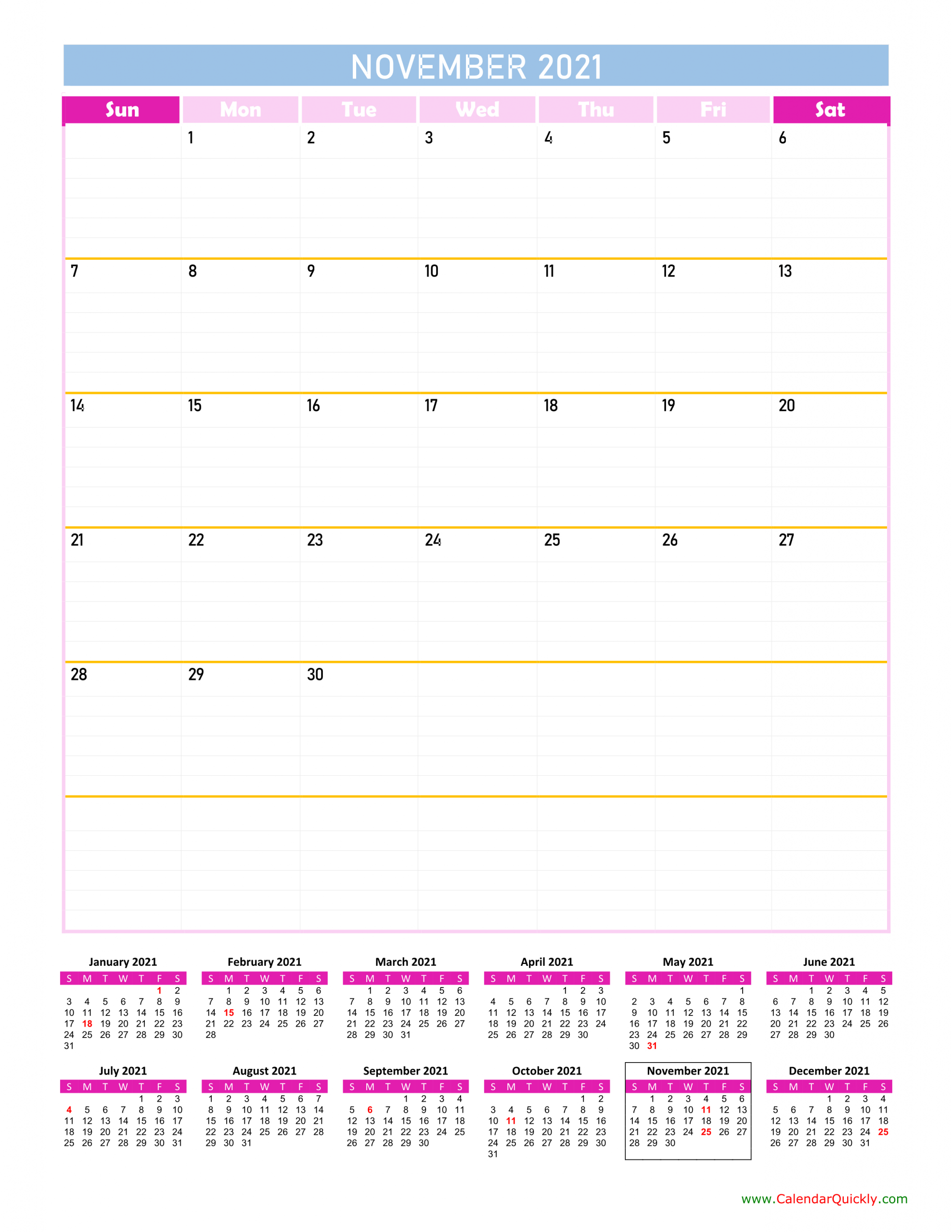 November Calendar 2021 Vertical | Calendar Quickly 2021 Ka Calendar November