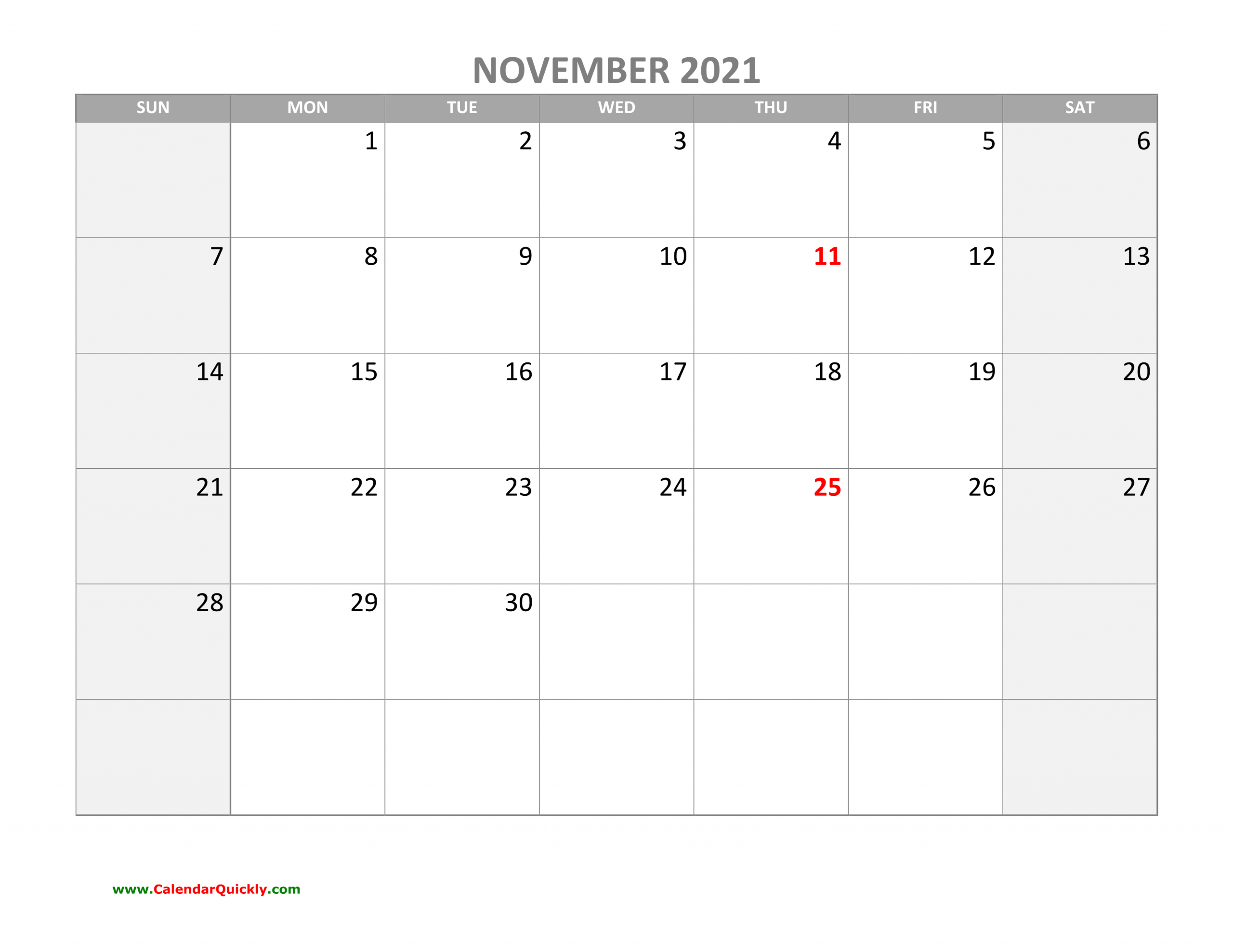 November Calendar 2021 With Holidays | Calendar Quickly November 2021 Calendar With Holidays Printable
