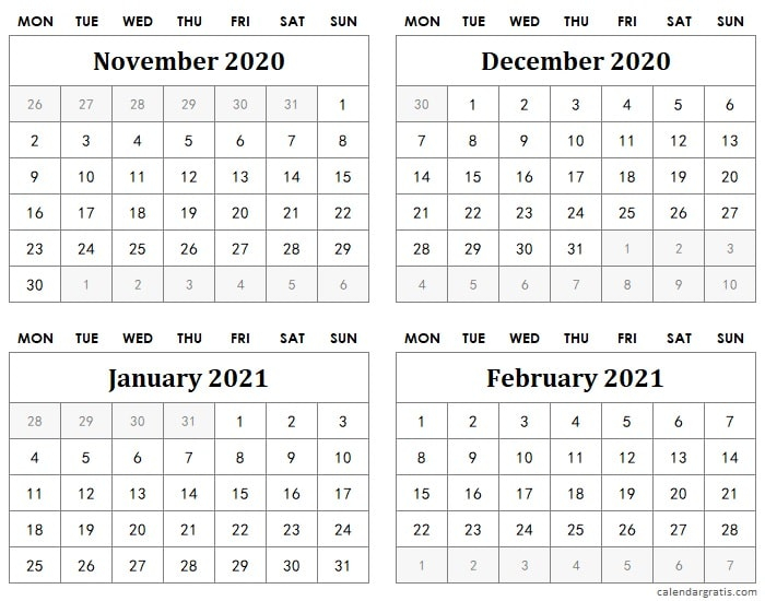 November December 2020 Calendar Template | January Calendar For December 2020 And January 2021