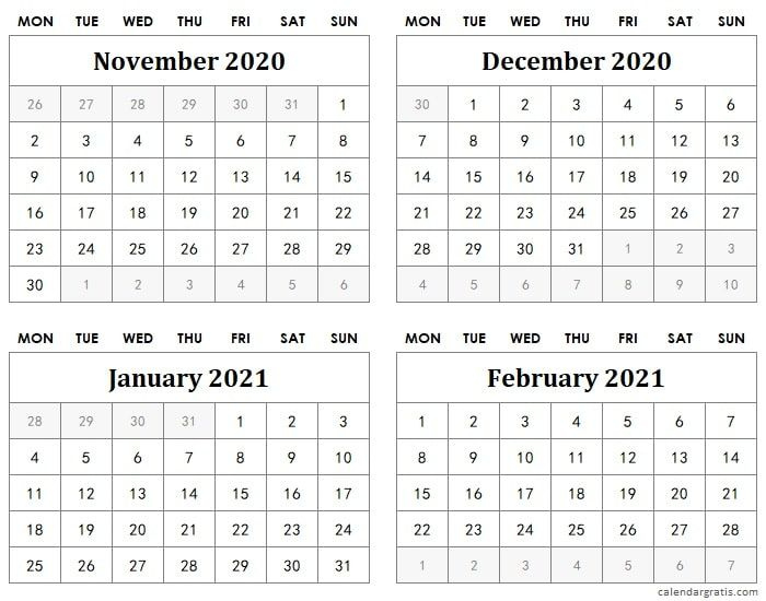 November December 2020 Calendar Template | January December 2020 Calendar January 2021 Calendar