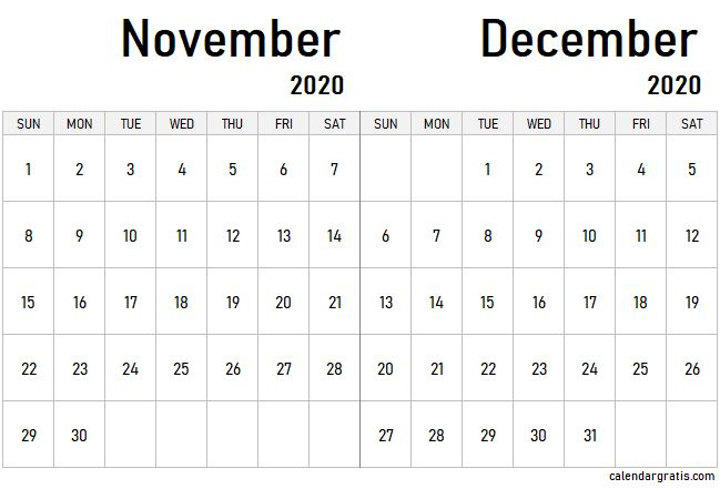 November December 2020 Calendar Template | January December 2020 January February 2021 Calendar