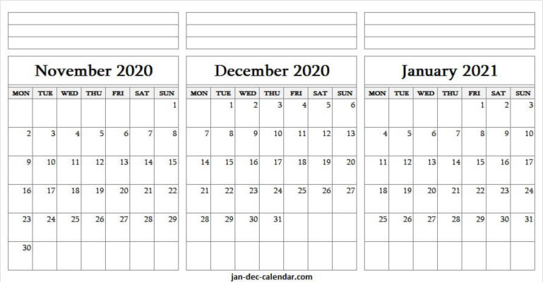 November December 2020 January 2021 Calendar - Blank November December January 2021 Calendar