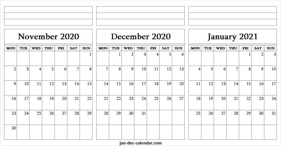 November December 2020 January 2021 Calendar - Blank Online Calendar December 2020 And January 2021