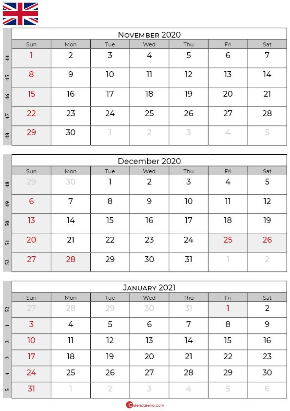 November December 2020 January Calendar 2021 Uk | January November December 2020 And January 2021 Calendar