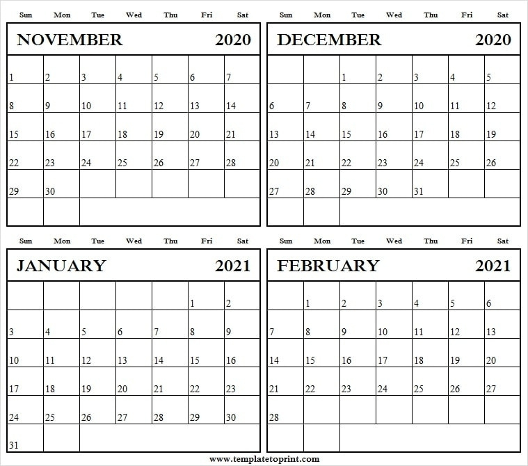 November December 2020 January February 2021 Calendar November December 2020 January 2021 Calendar Printable