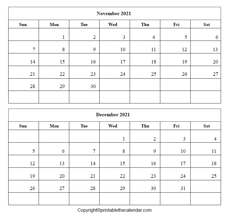 November December 2021 Calendar | Printable The Calendar November 2021 Calendar Uk