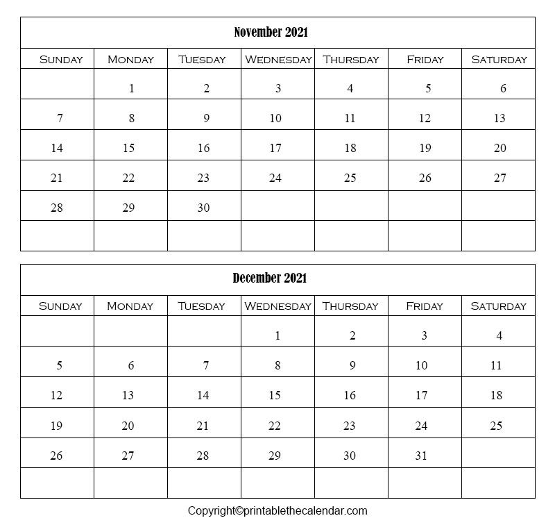 November December 2021 Calendar | Printable The Calendar November 2021 Calendar With Festivals