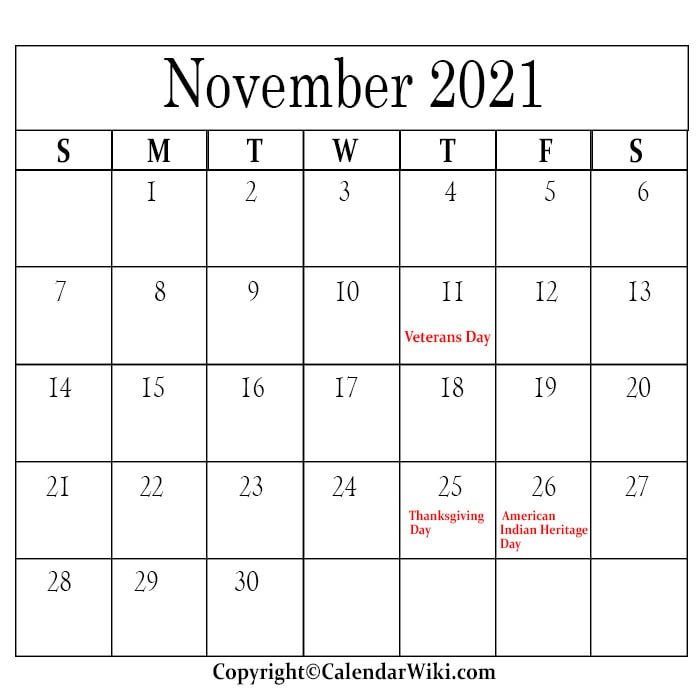 November Holidays 2021 | Anexa Wild November 2021 Calendar Events