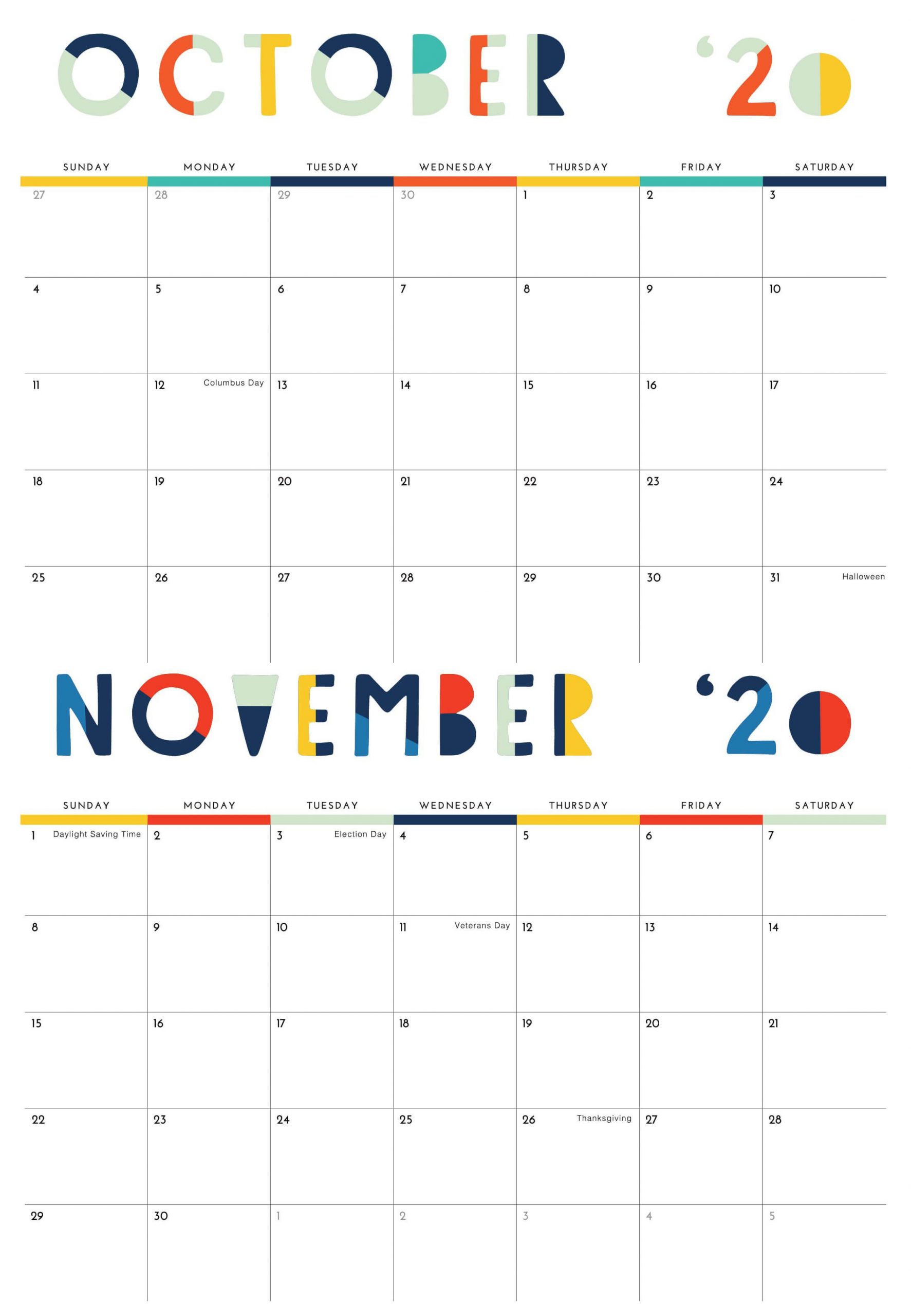October November 2020 Calendar Cute | Excel Calendar Cute November 2021 Calendar