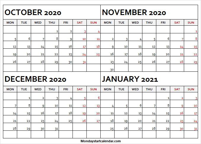 October November December 2020 January 2021 Calendar December 2020 Jan 2021 Calendar