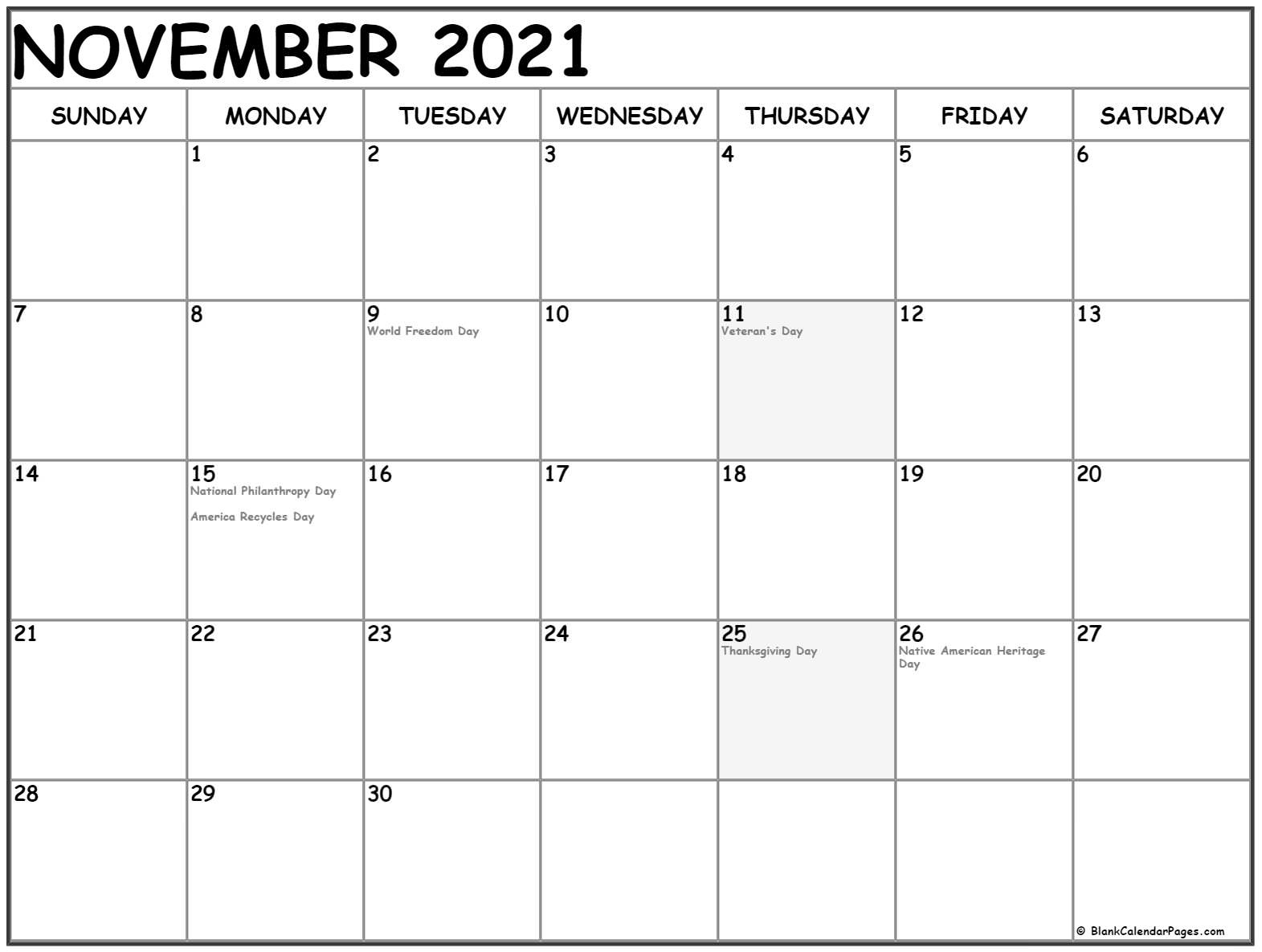 Opm.gov Pay Calendar 2021 | Printable Calendar Template 2021 November 2021 Calendar With Holidays