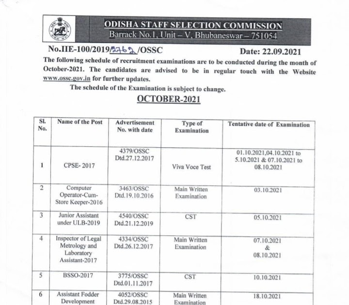 Oss Todays: Provisional Examination Calendar For October Ipo Calendar December 2021