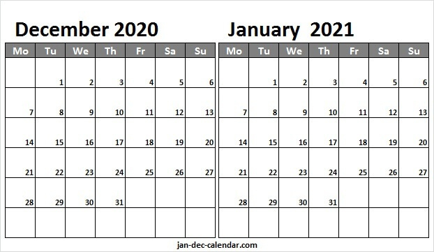 Print December 2020 January 2021 Calendar - Blank Calendar Blank Calendar December 2020 January 2021