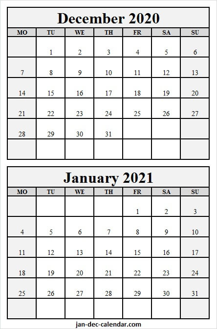 Print December 2020 January 2021 Calendar - Blank Calendar Blank December 2021 Calendar