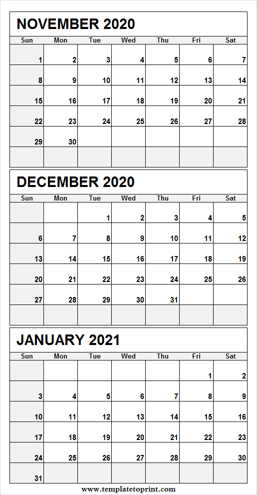 Print Free November 2020 To January 2021 Calendar - 3 December 2020 Calendar January 2021 Calendar