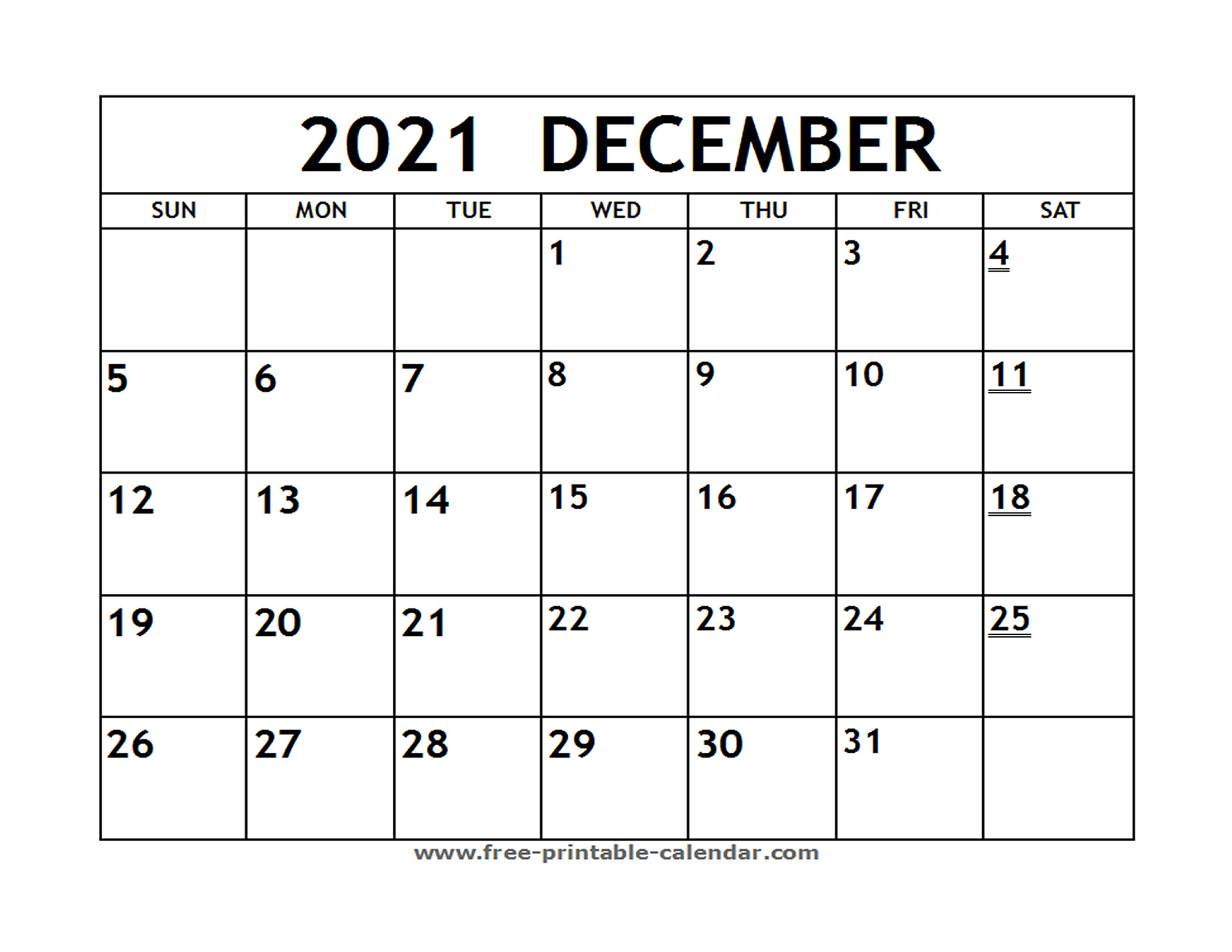 Printable 2021 December Calendar - Free-Printable-Calendar December 2021 Monthly Calendar