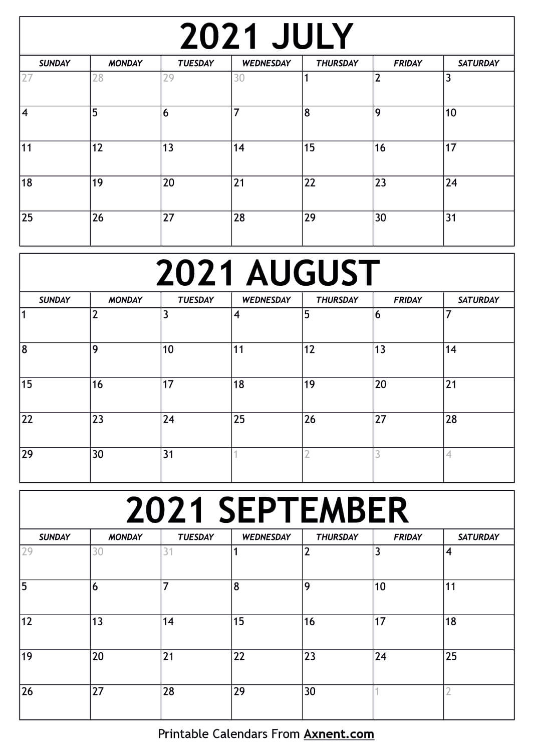 Printable 3 Month Calendar July August September 2021 3 Month Calendar November December January 2021