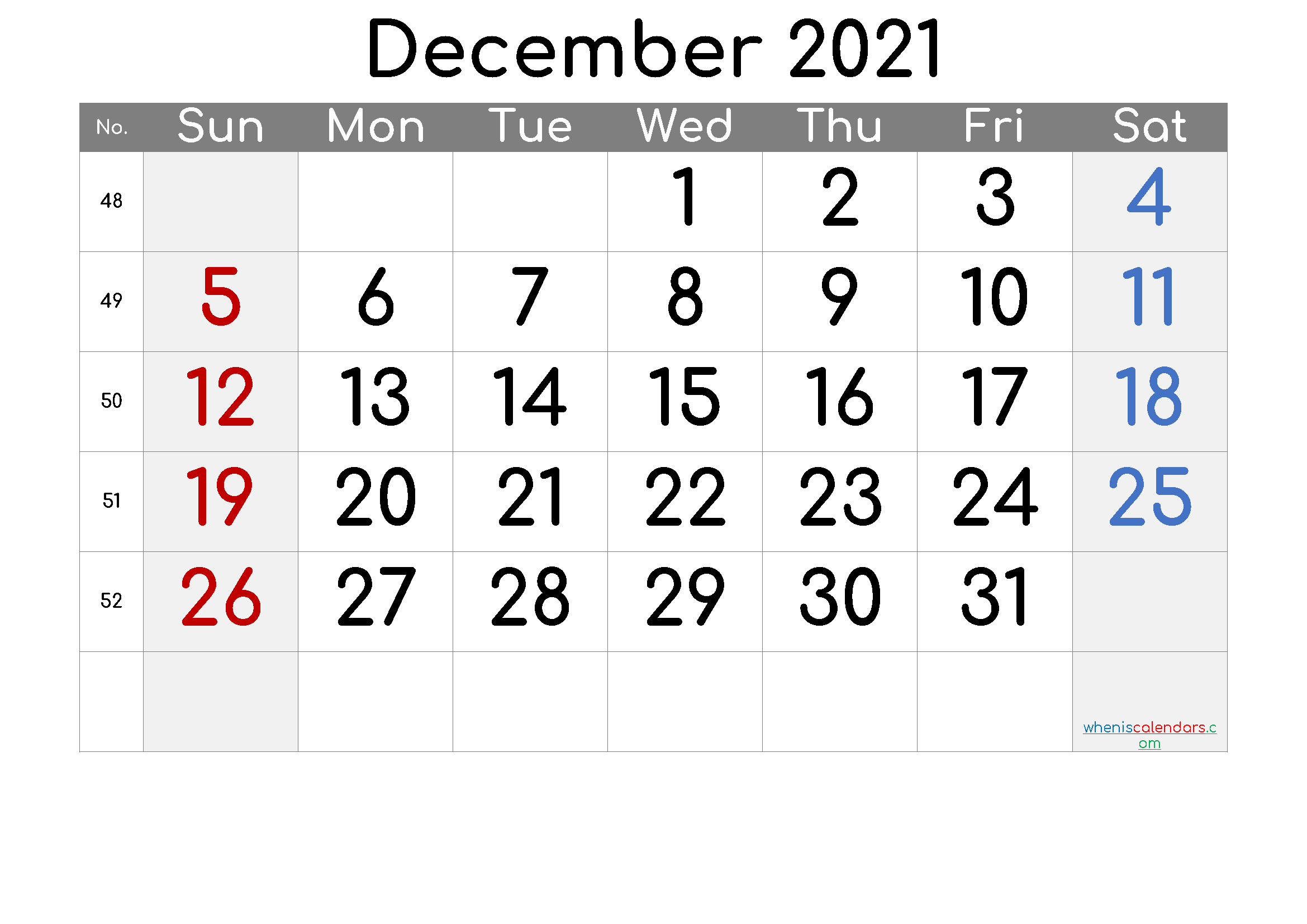 Printable Calendar 2021 December December 2021 Blank Calendar