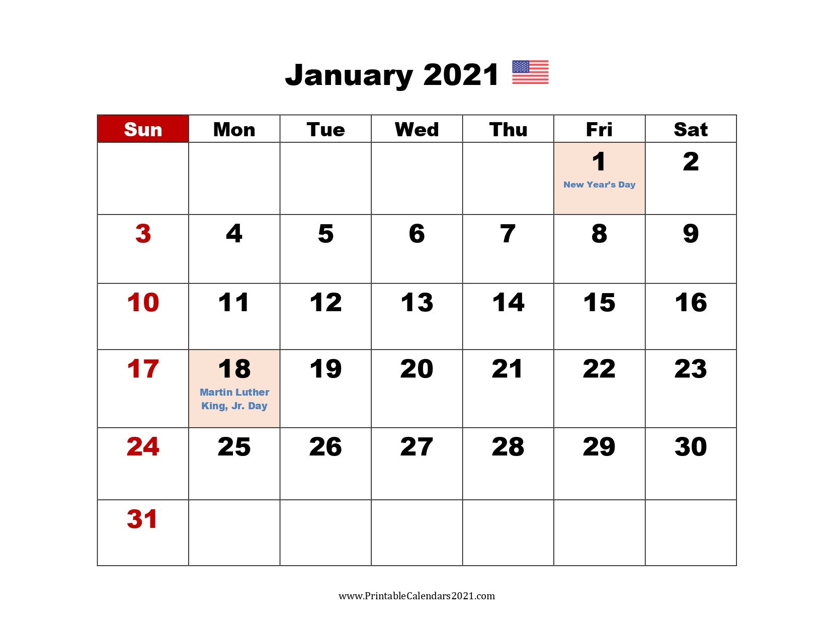 Printable Calendar 2021 January | Calendar Printables 2021 Monthly Calendar January To December 2021 Calendar Printable