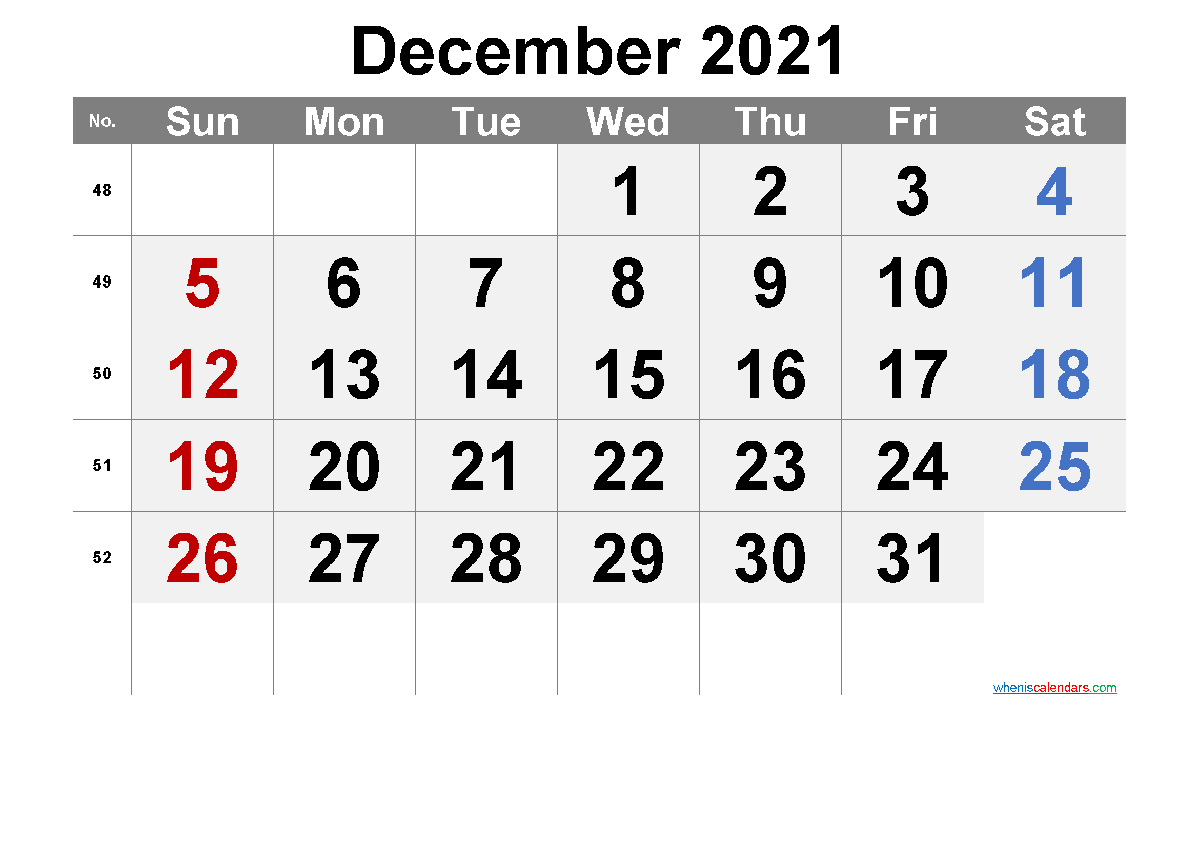Printable Calendar December 2021 - 6 Templates Calendar For December 2021