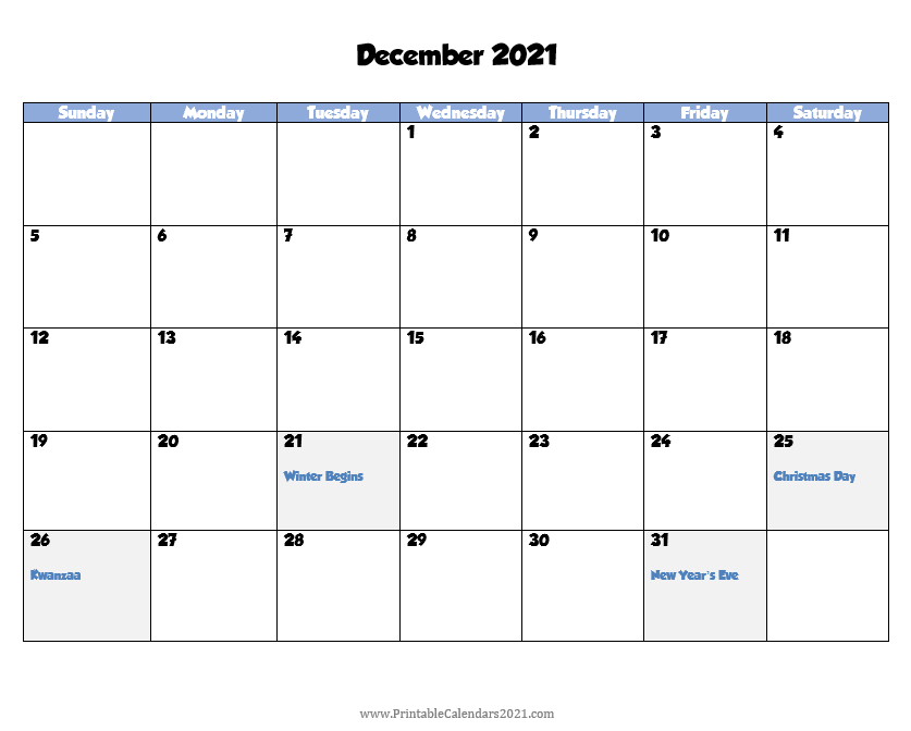 Printable Calendar December 2021, Printable 2021 Calendar Calendar 2021 January To December Pdf