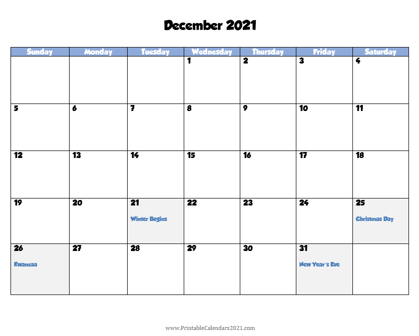 Printable Calendar December 2021, Printable 2021 Calendar December Calendar Of 2021