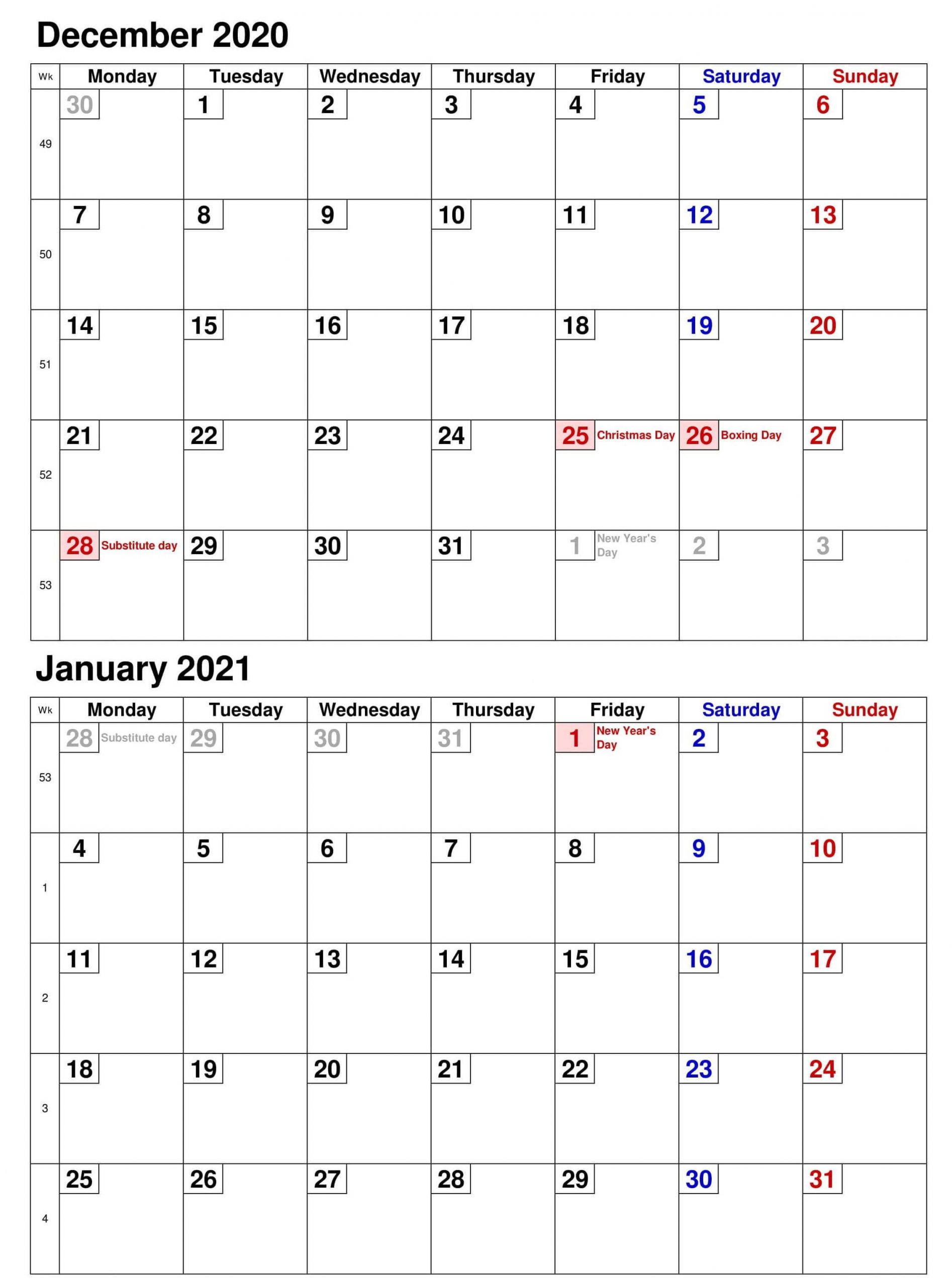 Printable December 2020 January 2021 Calendar Word Excel Calendar Of December 2020 And January 2021