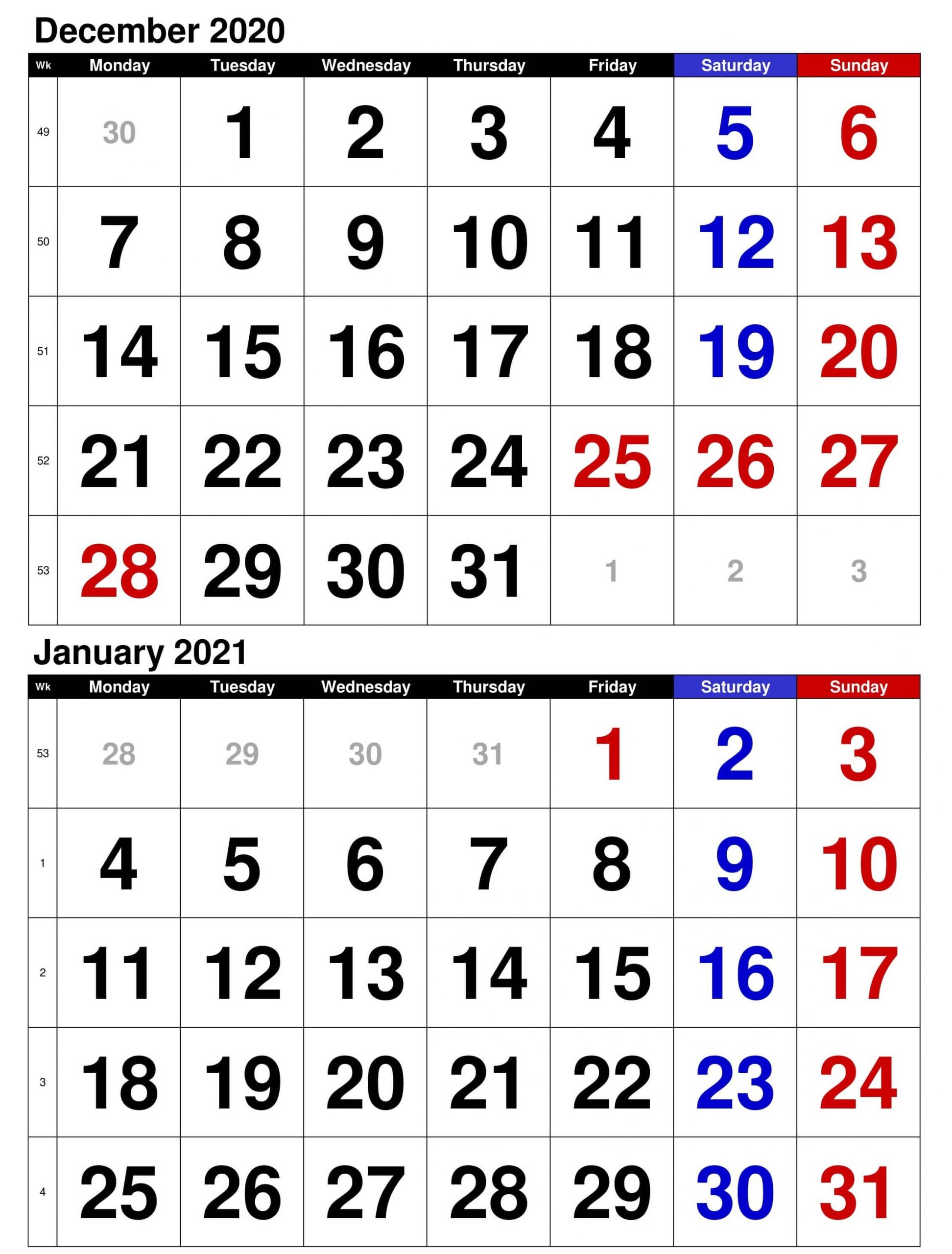 Printable December 2020 January 2021 Calendar Word Excel December 2020 And Jan 2021 Calendar