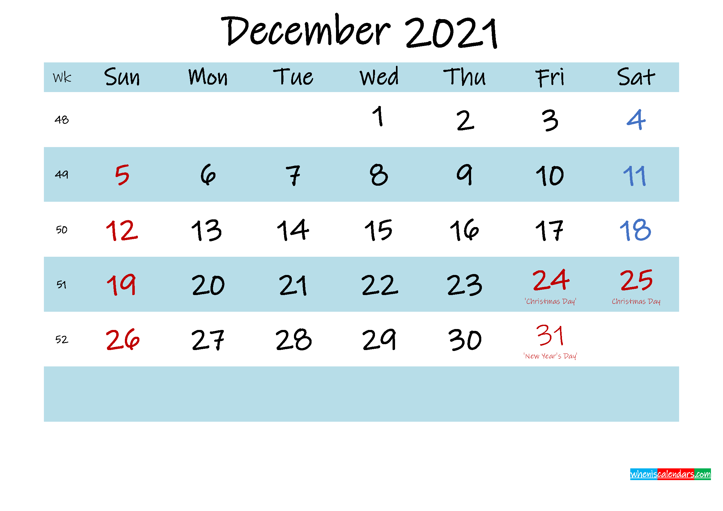 Printable December 2021 Calendar Pdf - Template No Calendar For December 2021