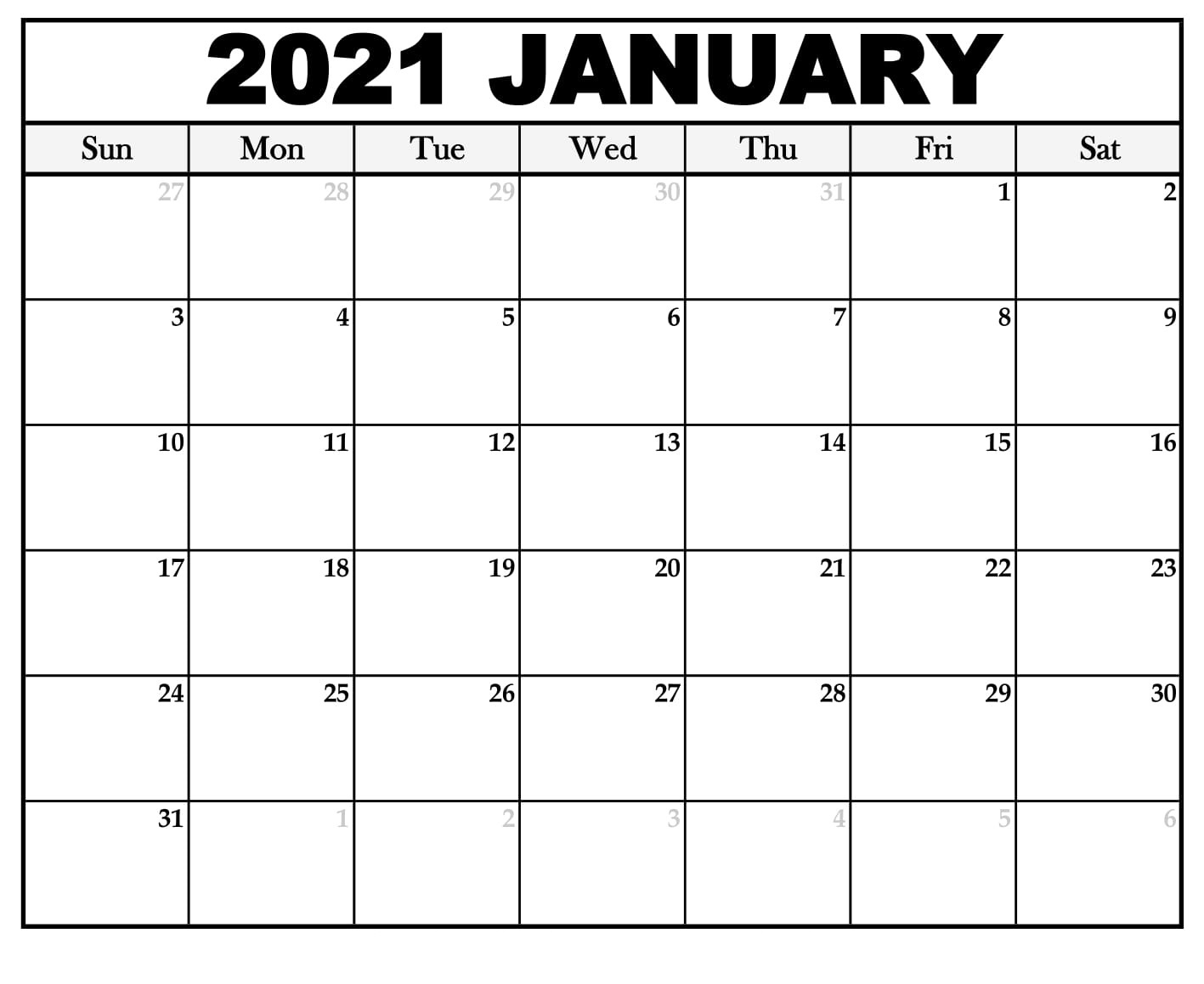 Printable January 2021 Calendar Template | Zudocalendrio January To December 2021 Calendar Template
